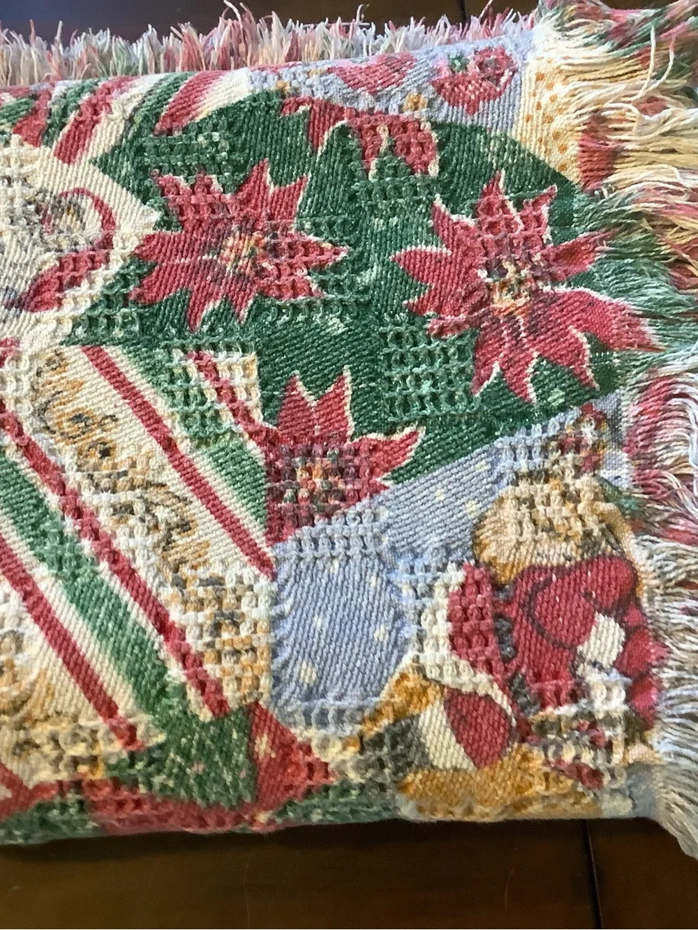 Christmas Poinsettia & Santa Woven Holiday Throw - Red, Green, Cream
